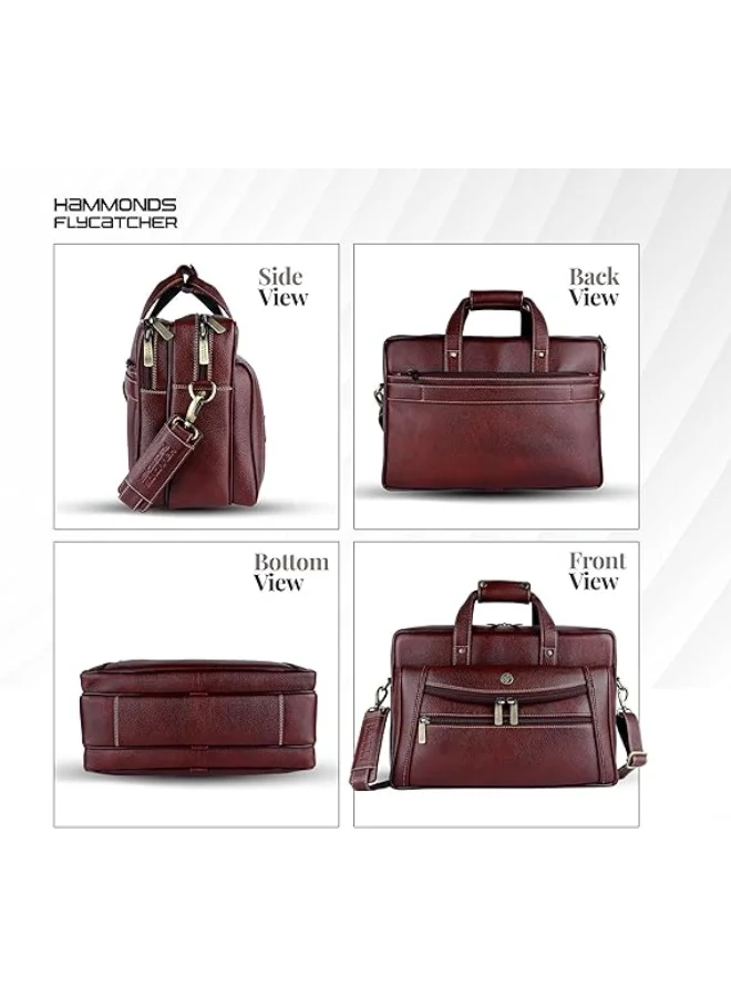 Hammonds Flycatcher  Genuine Leather Office Bag for Men, 15.6 Inch Messenger Laptop Bag for Men with Adjustable Strap & Multiple Compartments-LB166 BRN  | Best Price UAE